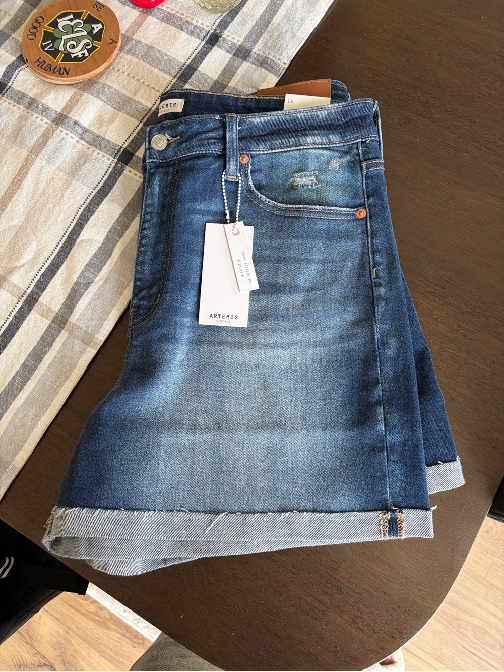 Artemis Design Co. Blue Folded Jean Shorts with Raw Hem